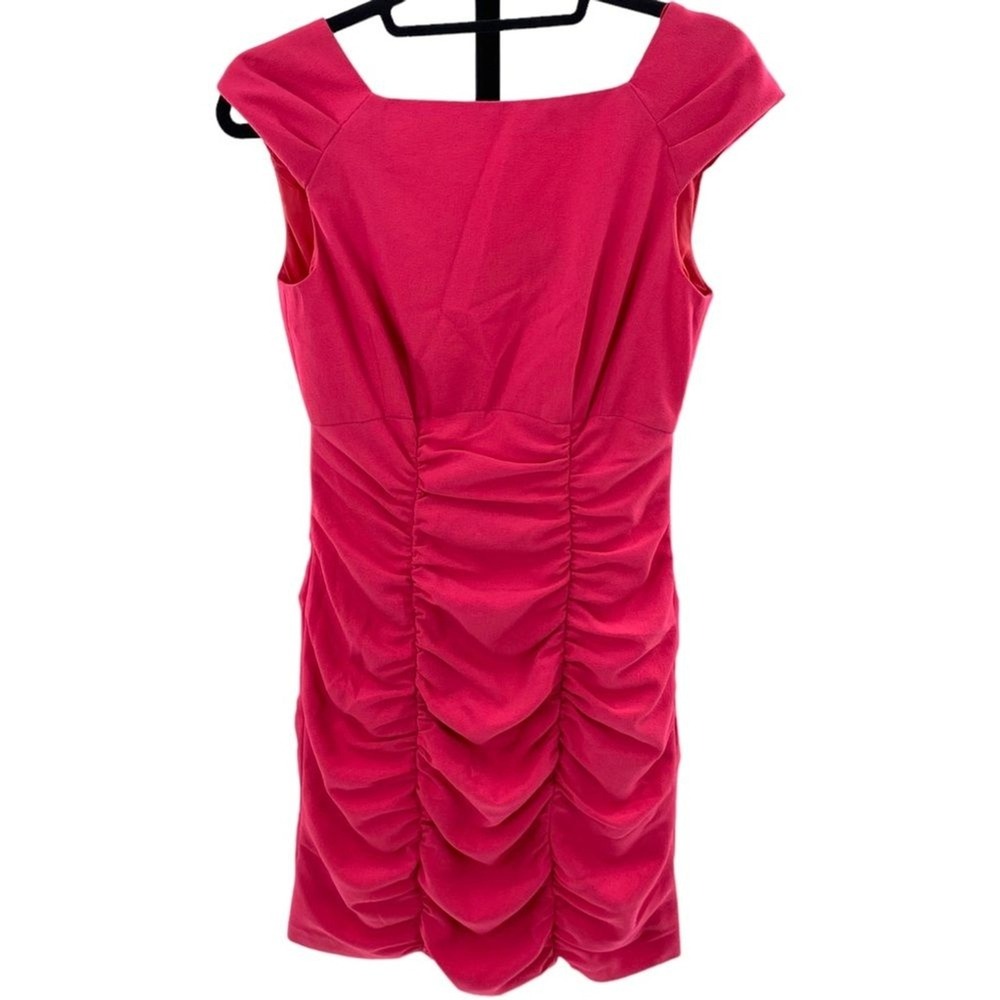 Nanette Lepore Women's 4 Ruched‎ Shift Dress Coral Pink Square Neck Party Dress